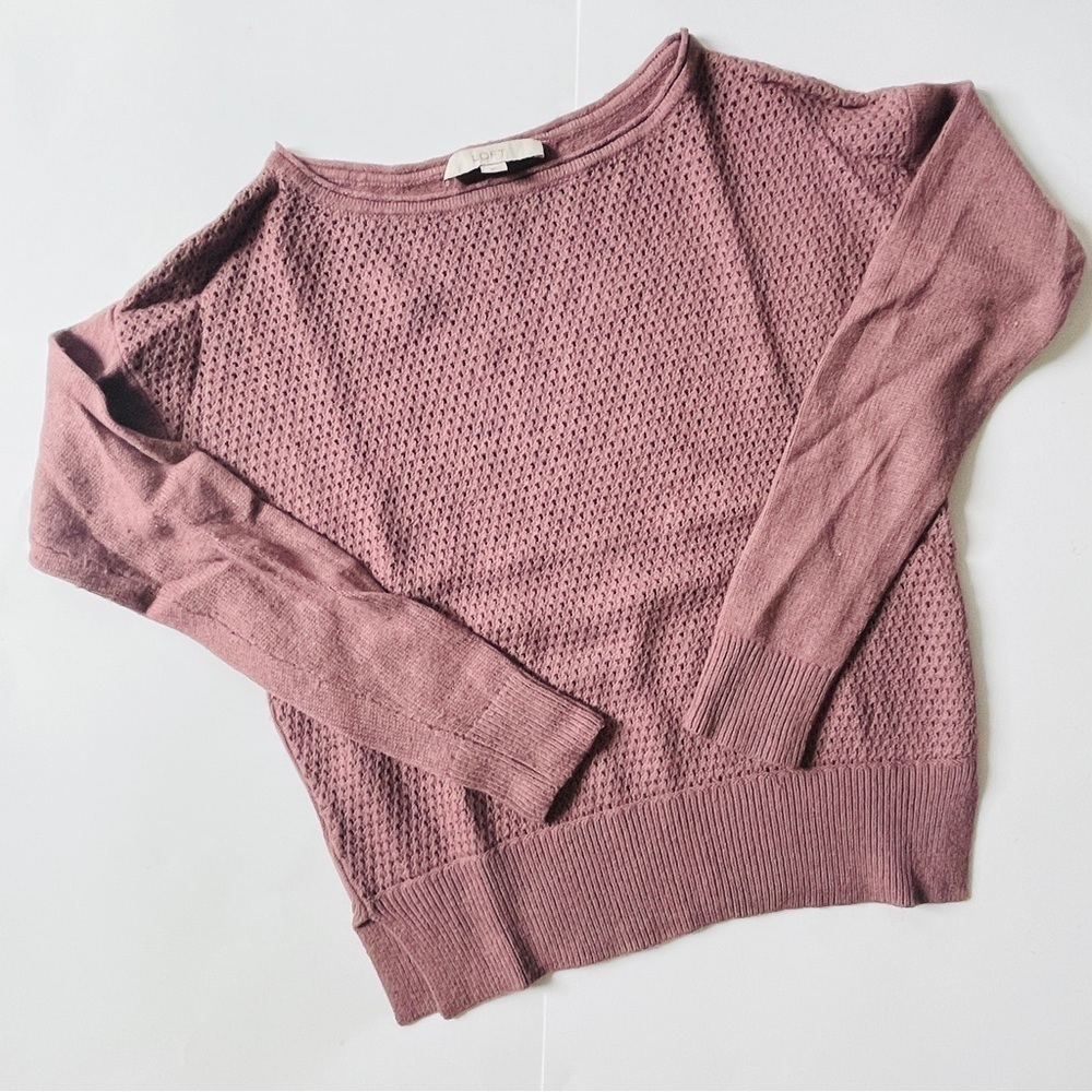 LOFT Mauve Open-Knit Lightweight Sweater